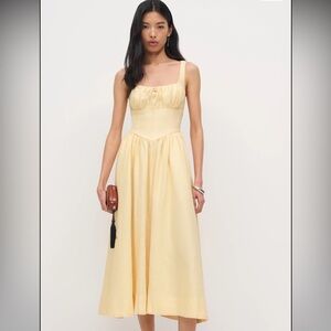 Reformation Balia Linen Dress in Parmesan